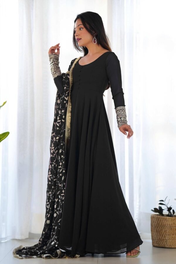 Timeless Black Georgette Gown Ensemble Luxurious Embellishments