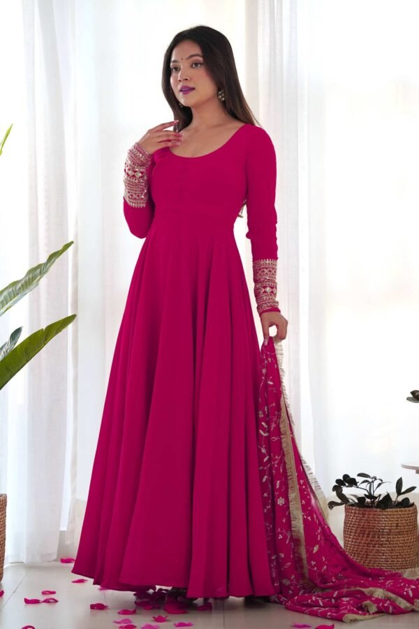 Dazzling Pink Georgette Gown Set Unforgettable Style