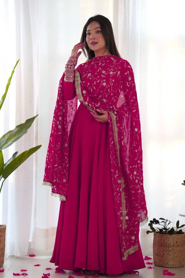 Dazzling Pink Georgette Gown Set Unforgettable Style