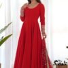 Gourgeous Red Color Georgette Gown Full Set with Embroidered Dupatta