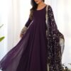 Elegant Wine Georgette Gown Set with Dupatta - Luxurious & Chic