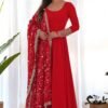 Gourgeous Red Color Georgette Gown Full Set with Embroidered Dupatta