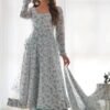 Exquisite Sky Blue Chiffon Anarkali Suit with Floral Print Dupatta