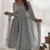 Exquisite Sky Blue Chiffon Anarkali Suit with Floral Print Dupatta