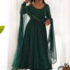 Exquisite Bottle Green Laheriya Print Georgette Anarkali Suit with Dupatta