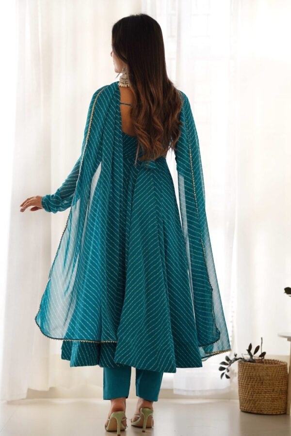 Alluring Rama Lehriya Anarkali Suit Sophisticated Charm