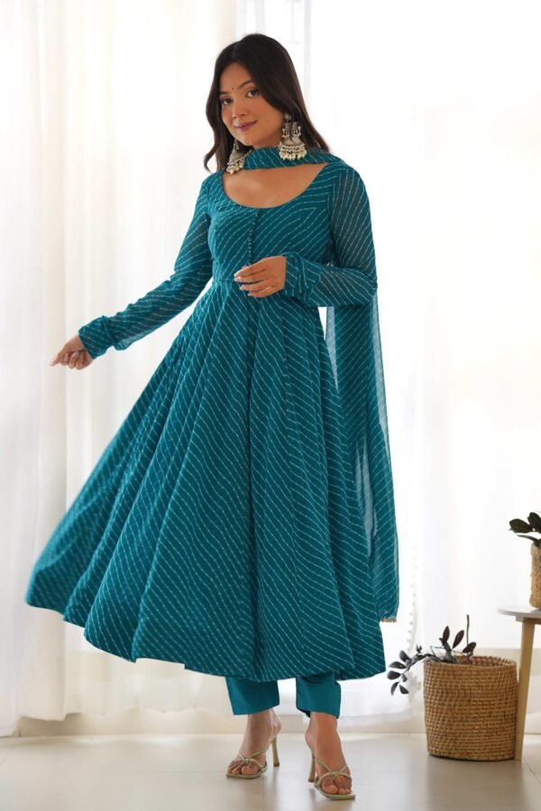 Alluring Rama Lehriya Anarkali Suit Sophisticated Charm