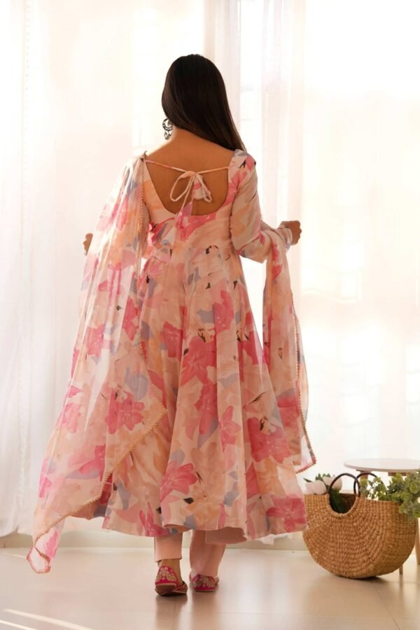 Peach Floral Georgette Anarkali Suit