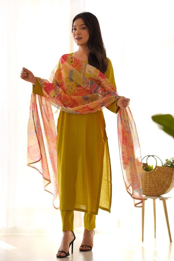 Mustard Viscose Straight Kurta Set for Office Wear