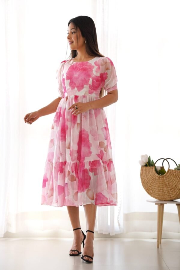 White Floral Georgette One-Piece Dress