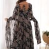 Black Floral Georgette Anarkali Suit Set with Dupatta