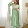 Pista Color Nyra Cut Kurta Suit with Floral Tabby Organza Dupatta
