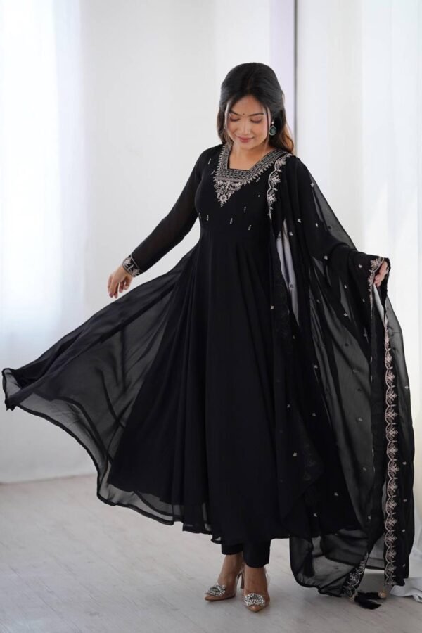 Black Georgette Embroidered Anarkali Suit Set