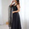 Black Color Sleeveless Roman Silk Chanderi Anarkali Suit