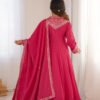 Rani Pink Roman Shimmer Silk Fully Flare Anarkali Set