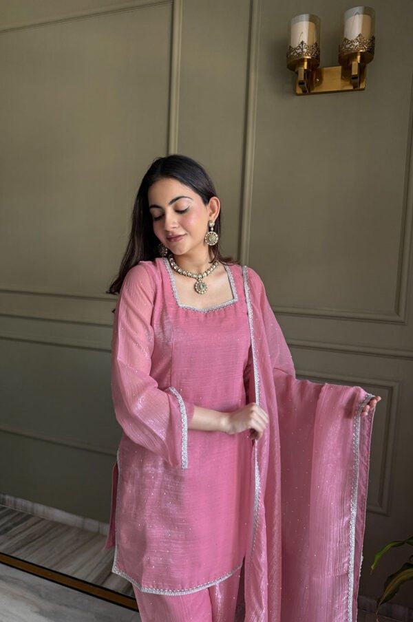 Pink Crunchy Silk Farshi Salwar Suit with Swarovski Work