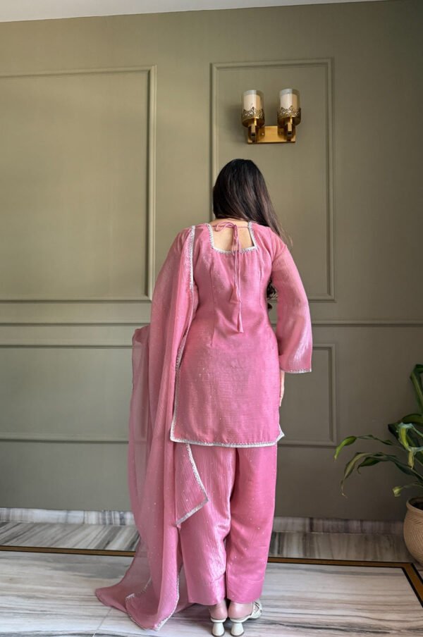 Pink Crunchy Silk Farshi Salwar Suit with Swarovski Work