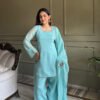 Cute Teal Crunchy Silk Farshi Salwar Suit