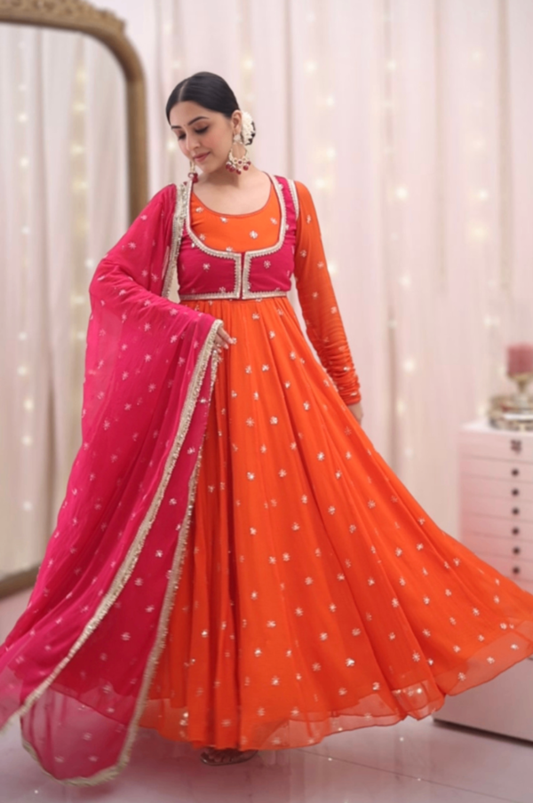 Orange Jacket Style Anarkali Suit Set