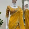 Yellow Color Beautiful Designer Saree on Tibby Silk Fabric