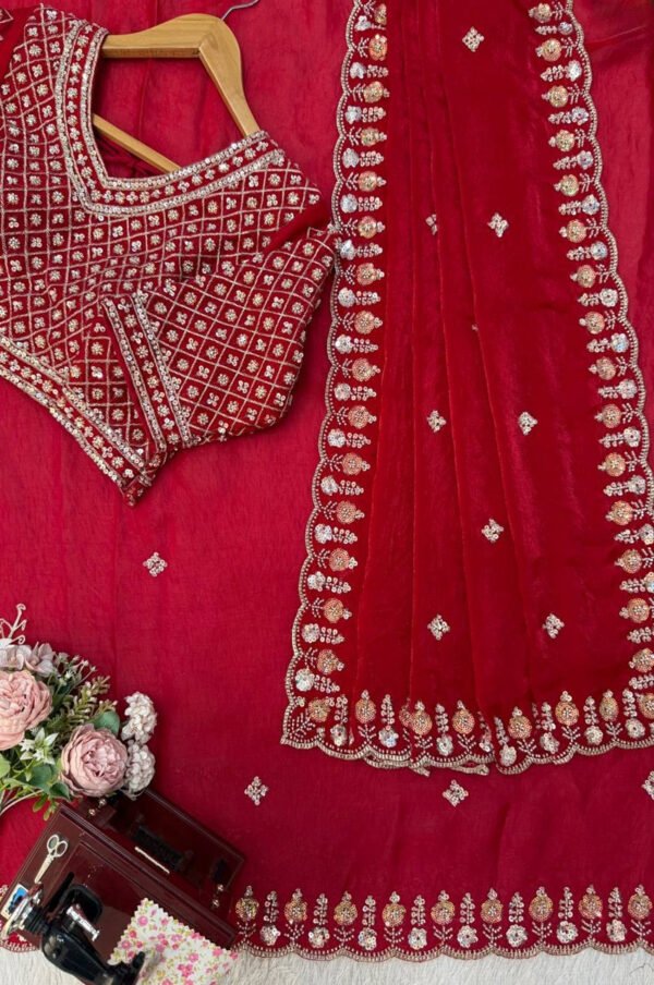 Red Fendy Silk Wedding Wear Saree