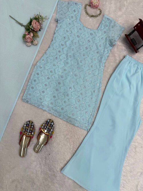 90s Iconic Sky Blue Kurti Set