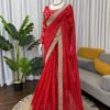 Premium Red Faux Blooming Georgette Saree with Thread & Sequence Work