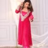 Rani Pink Bandhani Print Mirror Work Cord Set