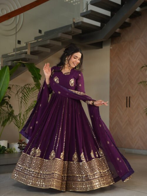 Violet Blooming Georgette Anarkali Gown
