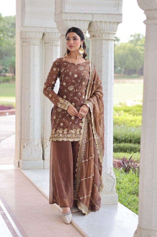 Bronze Color Fendy Silk Sharara Set
