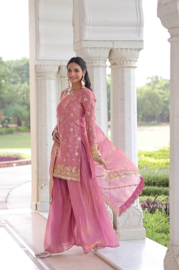Charm Pink Color Fendy Silk Sharara Set