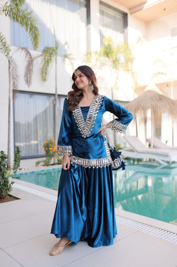 Arabian Blue Ice Velvet Suit Set
