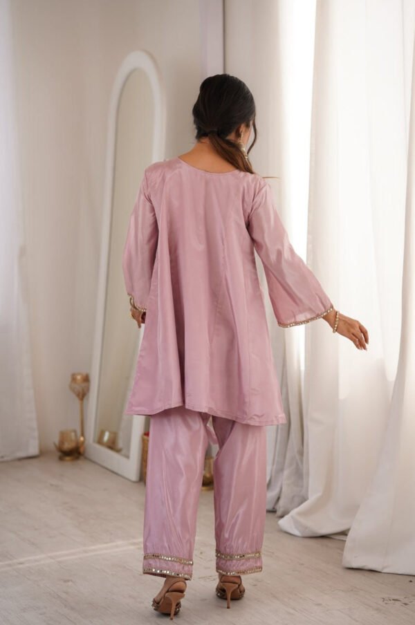 Premium Metallic Pink Real Mirror Work Suit Set in HO Fabric