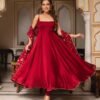 Maroon Soft Georgette Sleeveless Anarkali Suit