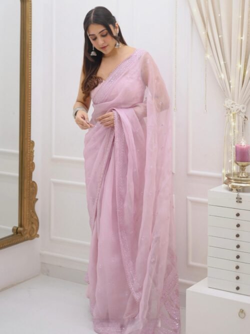 Bollywood Style Pink Kota Chex Saree