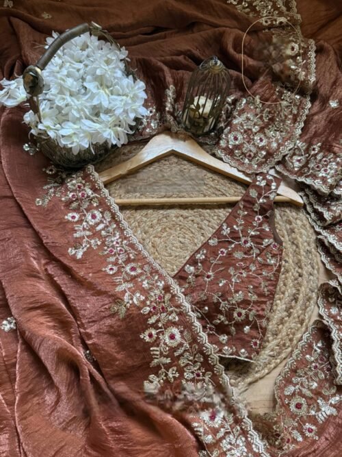 Rust Copper Fendy Chiffon Saree