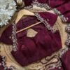 Elegant Wine Silk Saree with Katdana & Pearl Handwork