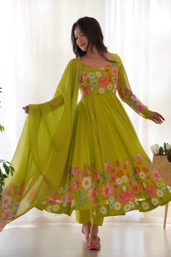 Ready-to-Wear Neon Yellow Floral Anarkali with Handwork & Dupatta