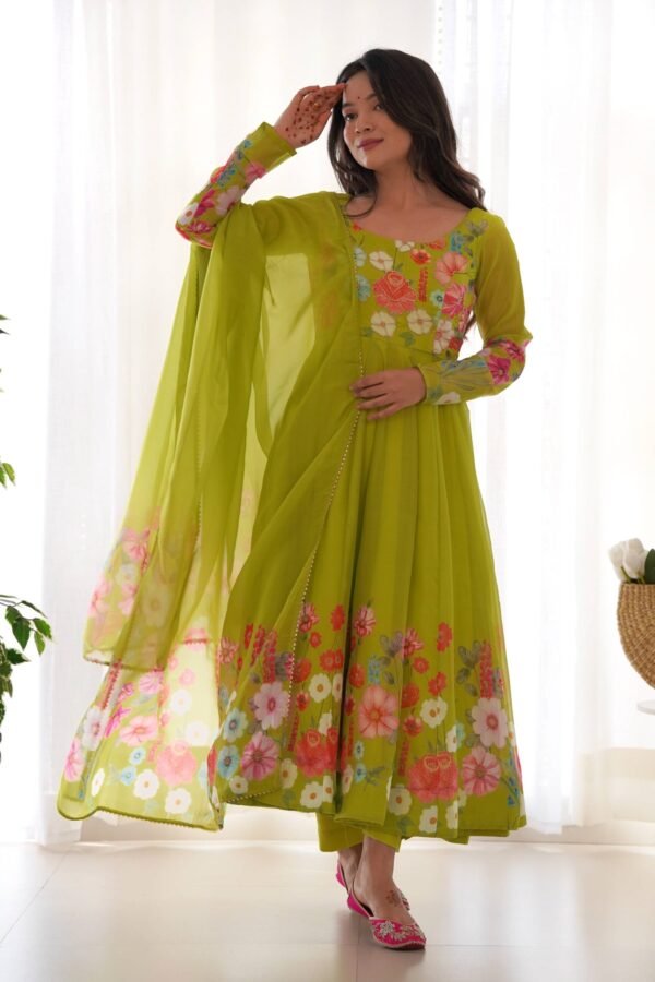 Ready-to-Wear Neon Yellow Floral Anarkali with Handwork & Dupatta