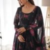 Ready-to-Wear Black Floral Gown with Dupatta