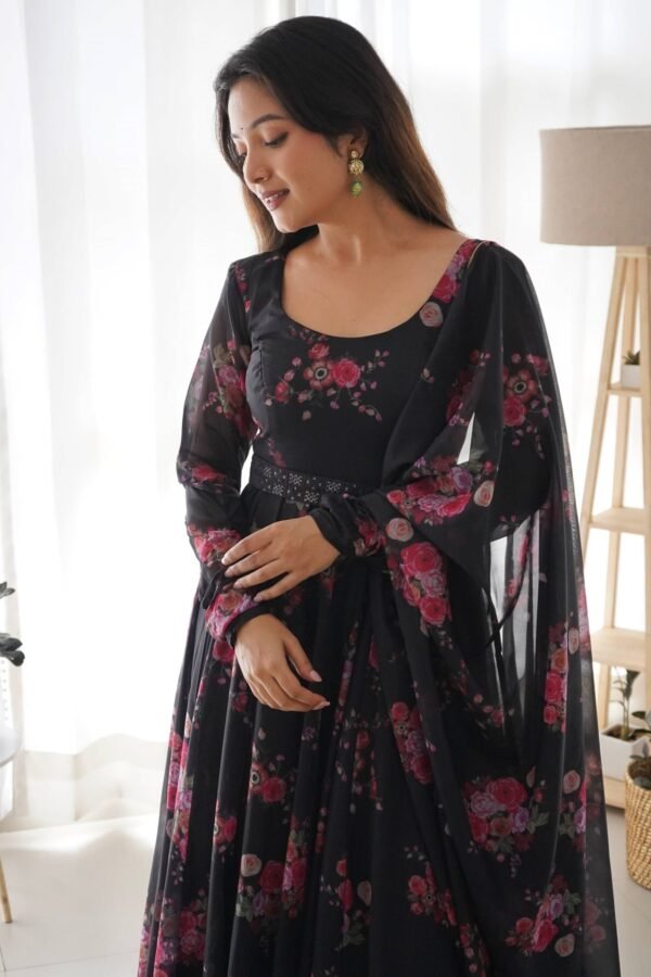 Ready-to-Wear Black Floral Gown with Dupatta