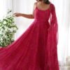 Flaunt Your Style with our Ready-to-Wear Pink Bandhej Print Chiffon Gown