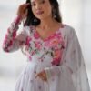 Get Ready to Turn Heads with this Elegant White Floral Print Anarkali Set