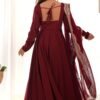 Elegant Maroon Roman Chanderi Silk Anarkali Set with Dupatta and Pants