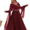 Elegant Maroon Roman Chanderi Silk Anarkali Set with Dupatta and Pants