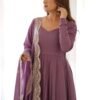Mauve Pure Romansilk Chanderi Anarkali Suit with Embroidered Dupatta