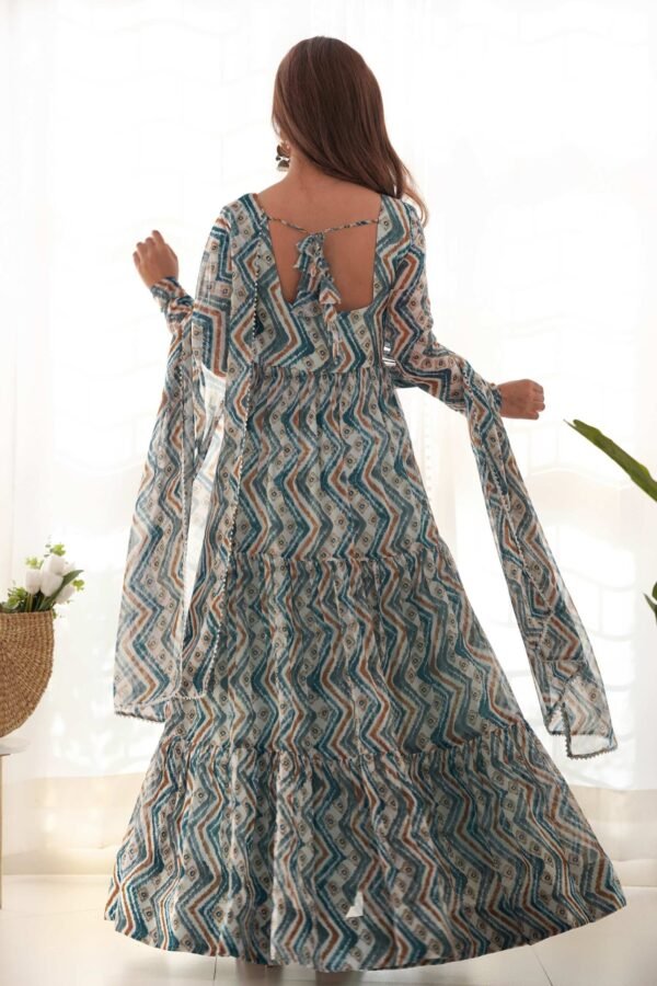 Suratikart Light Blue Zigzag Print Georgette Gown with Dupatta