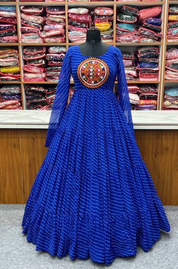 Blue Laheriya Print Traditional Gown