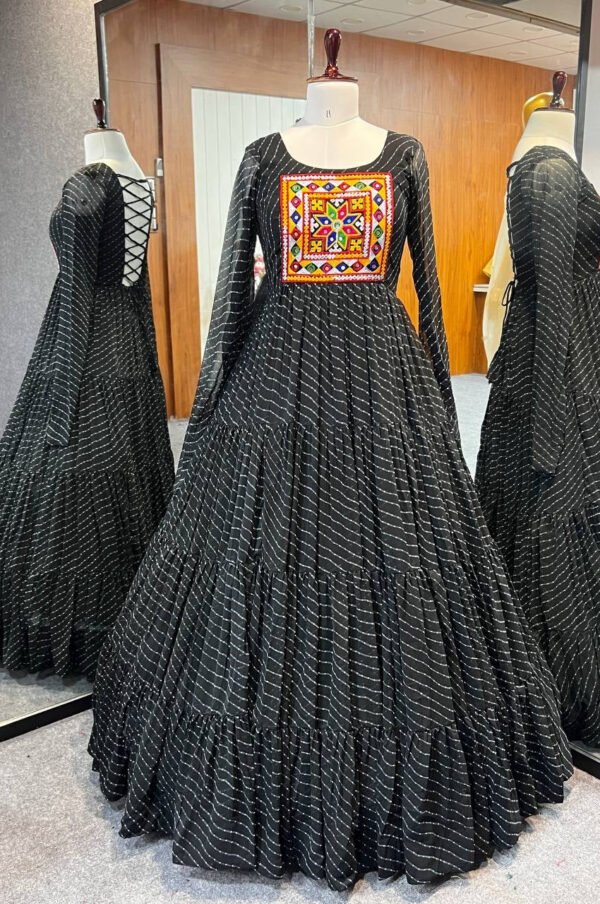 Black Laheriya Print Traditional Gown