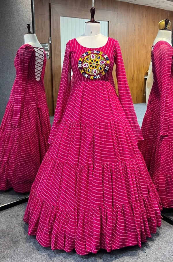 Rani Pink Laheriya Print Traditional Gown